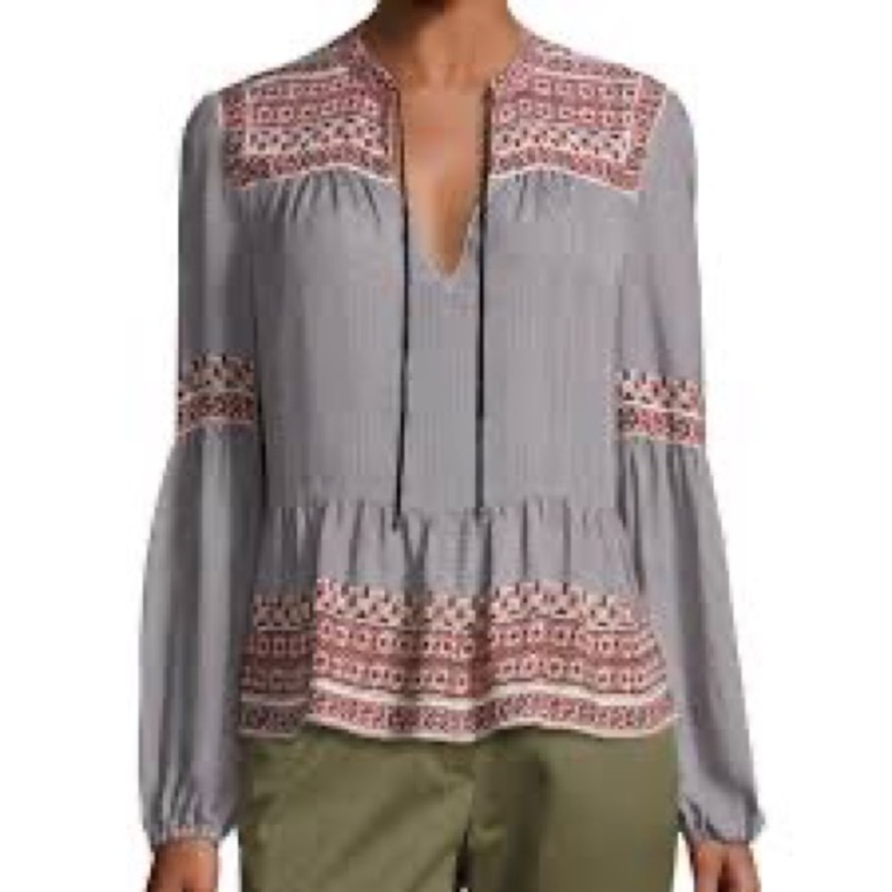 Veronica Beard Rosie Paisley and Gingham Boho Silk Blouse Size 4